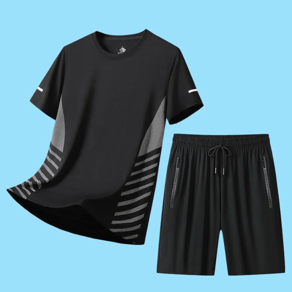 Sport Set for Men Black White T-Shirts Shorts Quick Dry Flex-Fit for Fitness Gym Running Casual Wear