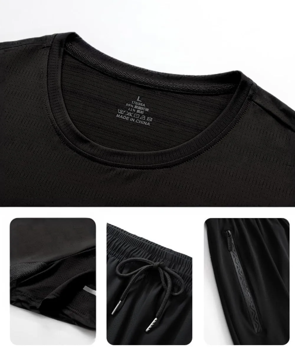 Sport Set for Men Black White T-Shirts Shorts Quick Dry Flex-Fit for Fitness Gym Running Casual Wear