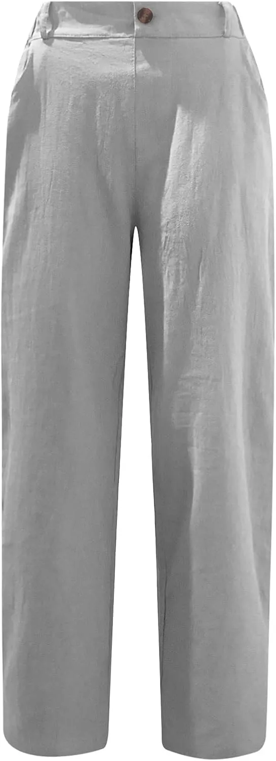 Spring Pants for Women 2023 Casual Straight Leg Elastic Waist Cropped Lounge Pant Trousers with Pockets