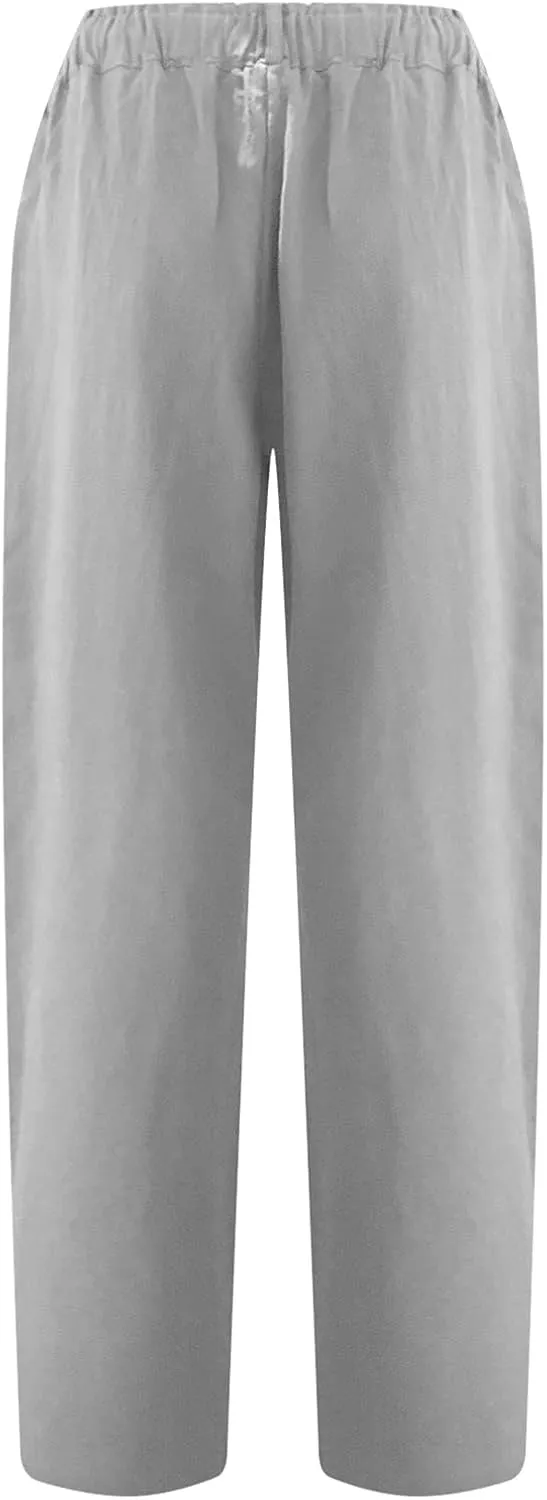Spring Pants for Women 2023 Casual Straight Leg Elastic Waist Cropped Lounge Pant Trousers with Pockets