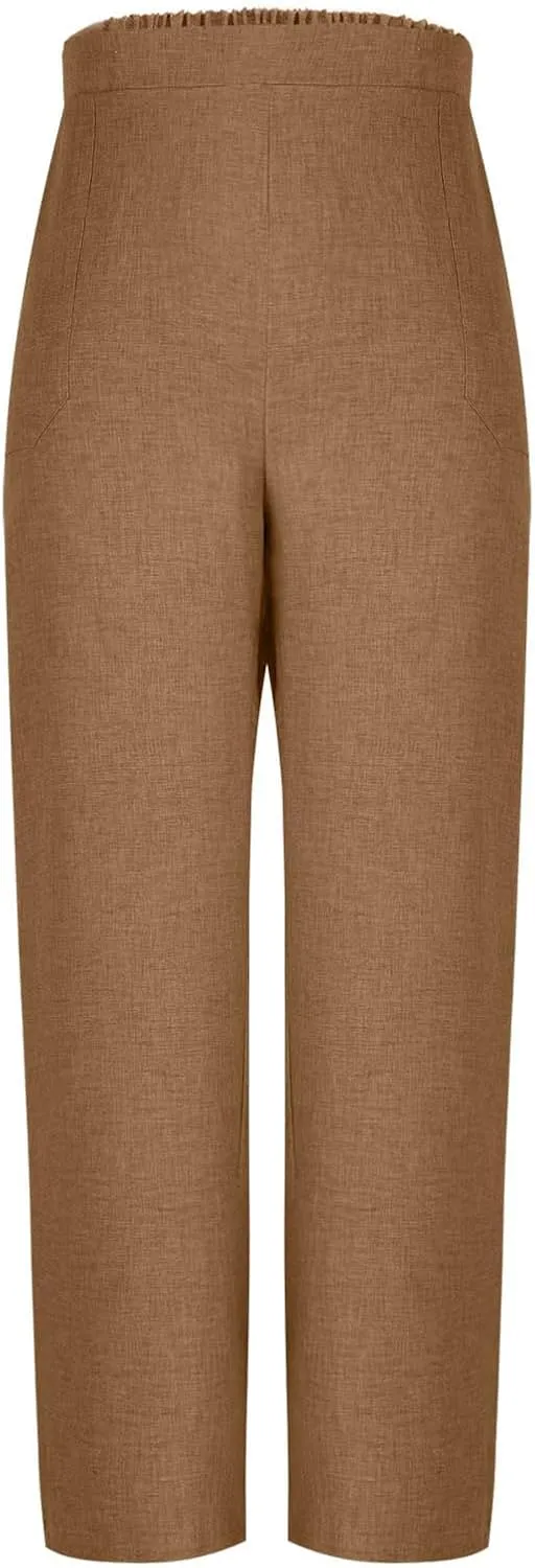 Straight Leg Trousers for Women Business Casual Work Pants Stretchy Wide Leg Elastic High Waist Slacks with Pockets