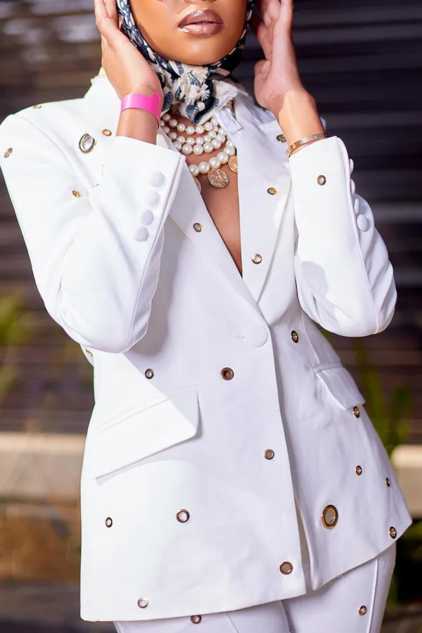 Stylish Peak Collar O-ring Detail Blazer & Pants Set