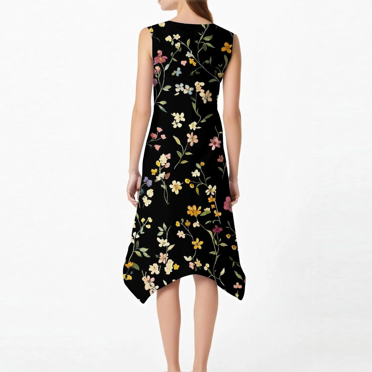 Summer Dresses for Women 2025 Fashion Round Neck Sleeveless Print Irregular Hem Tank Sundress Casual Beach Midi Dresses