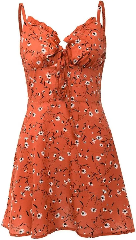 Summer Dresses for Women 2025 V-Neck Spaghetti Strap Bowknot Backless Sleeveless Lace Mini Swing Skater Dress