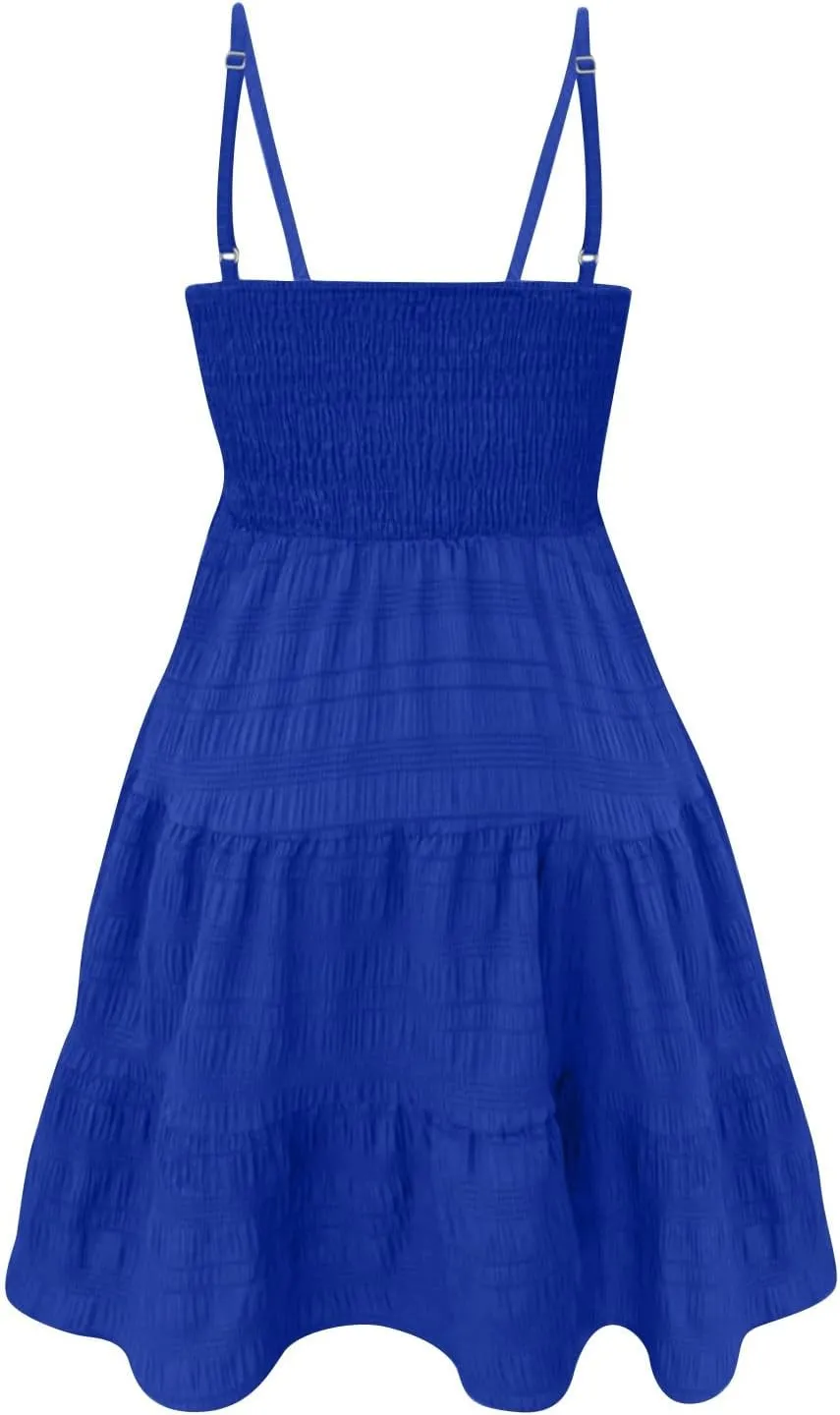 Sundresses for Women 2025 Sleeveless Adjustable Spaghetti Strap Mini Dresses Smocked Tiered A Line Swing Slip Dress