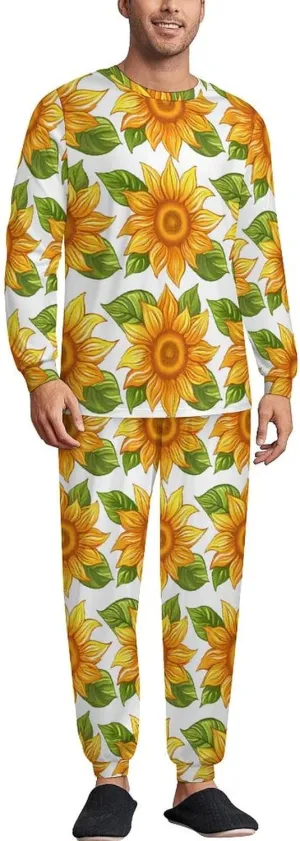 Sunflower Men's Pajama Set Crewneck Shirts And Bottoms Soft Pjs Set Long Sleeve Sleepwear Loungewear