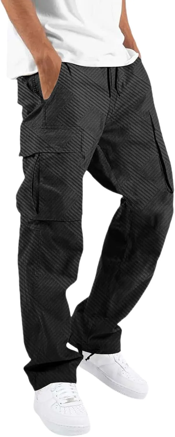 Sweatpants for Men Sport Tapered Tactical Slacks Man Split Utility Slim Fit Expandable Waist Solid Color Cargo
