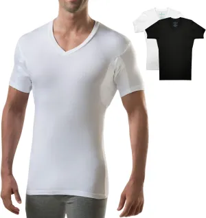 T THOMPSON TEE Men's Sweatproof Undershirt | V Neck | Slim Fit | with Sweat Pads | White and Black Bundle | Medium