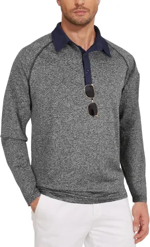 Tanst Sky Mens Polo Shirts 3 Button Quick Dry Performance Long Sleeve Collared Golf Shirt