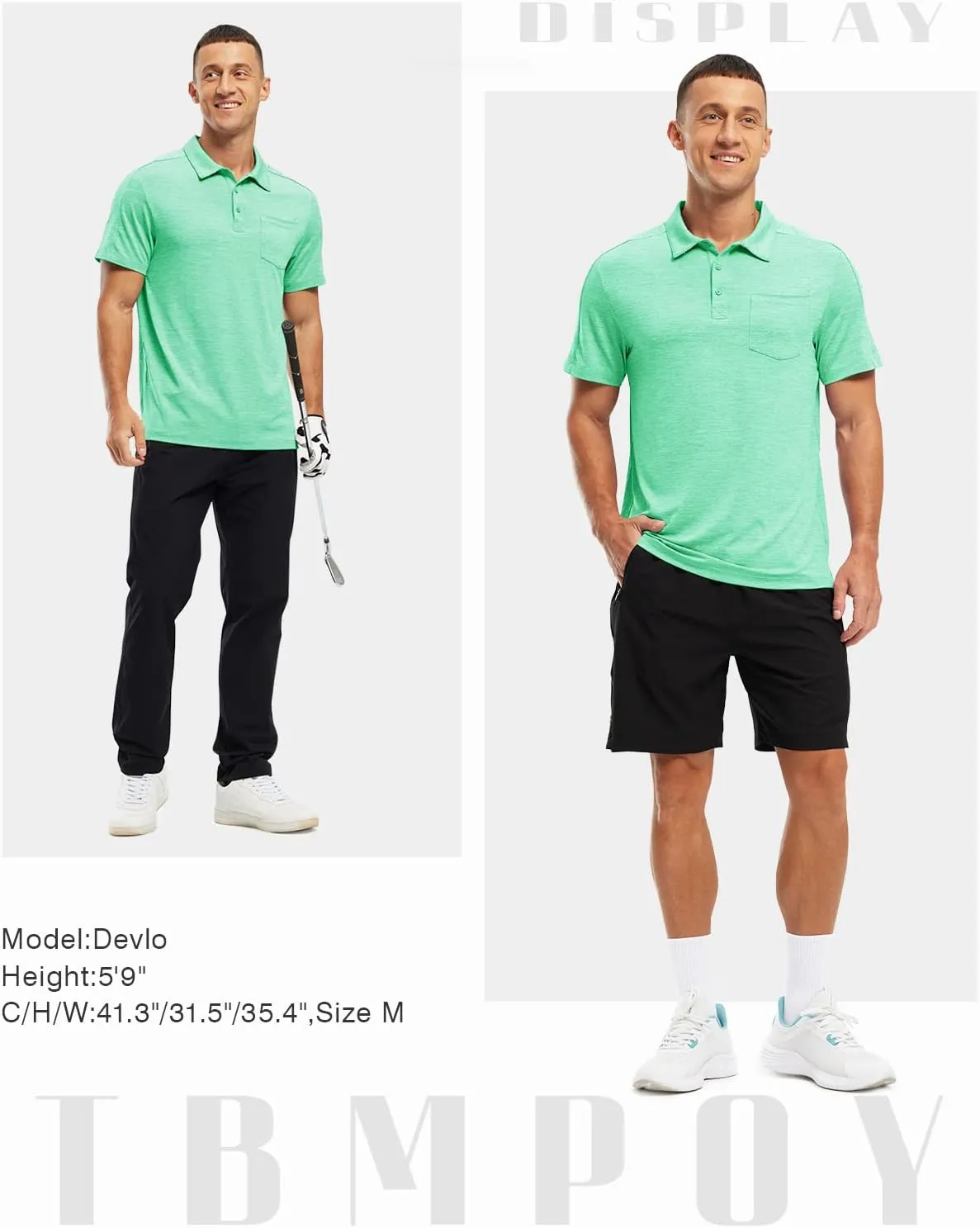 TBMPOY Men's Polo Shirts Short Sleeves with Pocket Lightweight Quick Dry Outdoor Casual Work Golf Sports Shirt