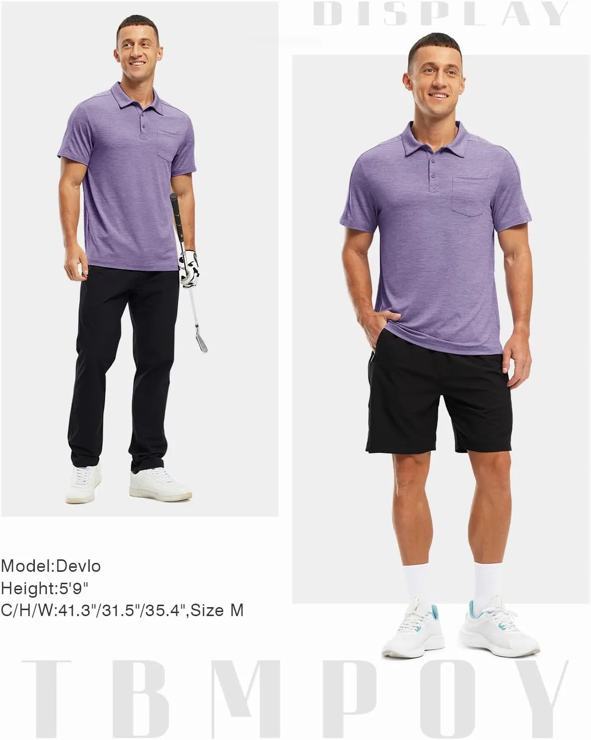 TBMPOY Men's Polo Shirts Short Sleeves with Pocket Lightweight Quick Dry Outdoor Casual Work Golf Sports Shirt