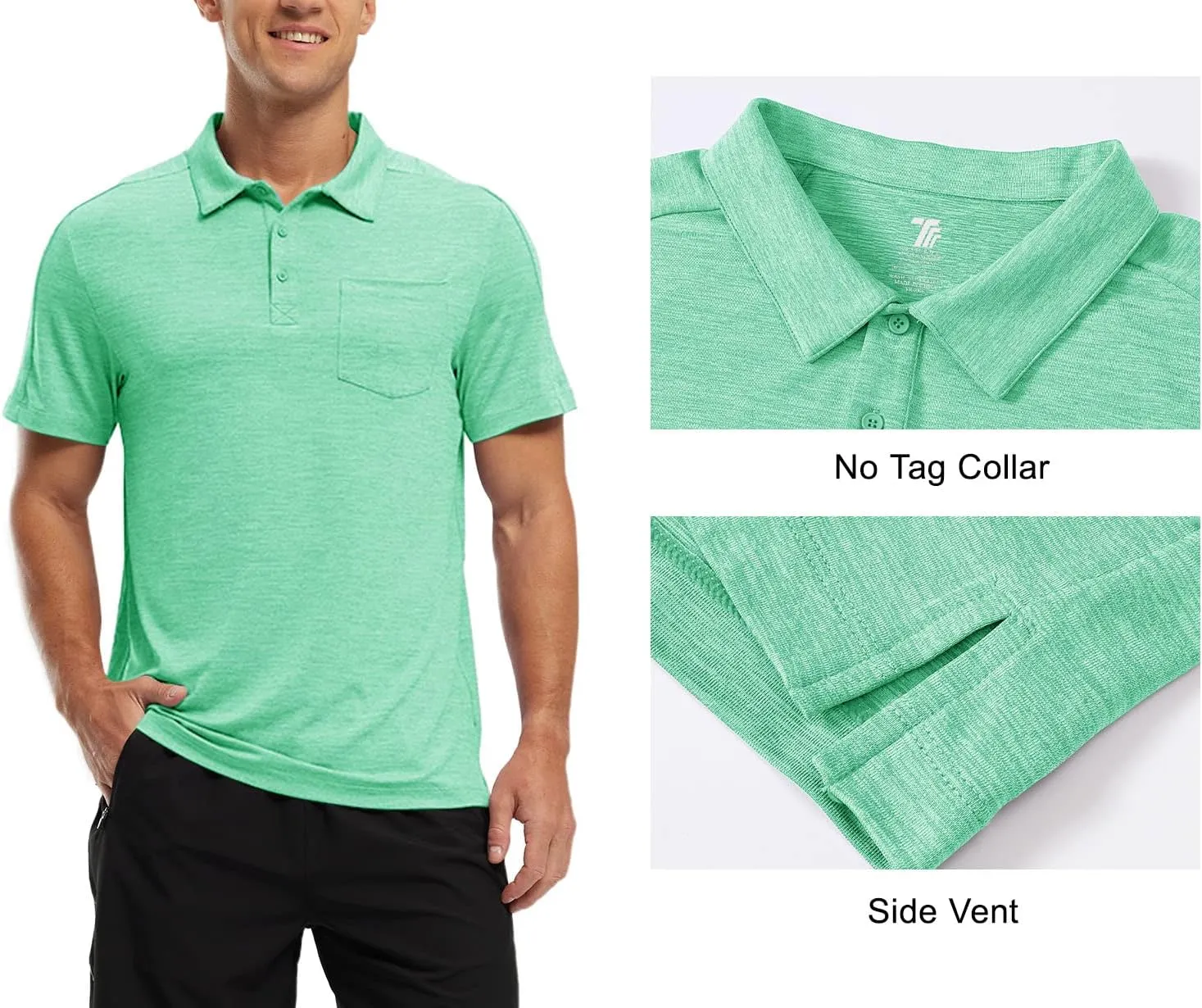 TBMPOY Men's Polo Shirts Short Sleeves with Pocket Lightweight Quick Dry Outdoor Casual Work Golf Sports Shirt