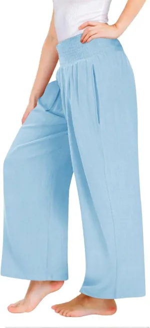 Teen Girls Cotton Linen Palazzo Pants Kids Beach Travel Resort Trousers Summer High Waist Casual Wide Leg Lounge Pant
