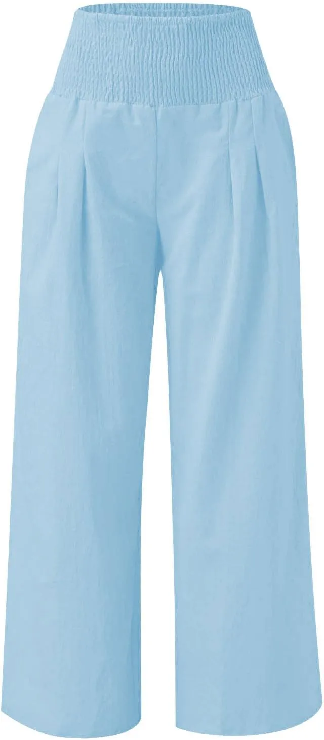 Teen Girls Cotton Linen Palazzo Pants Kids Beach Travel Resort Trousers Summer High Waist Casual Wide Leg Lounge Pant