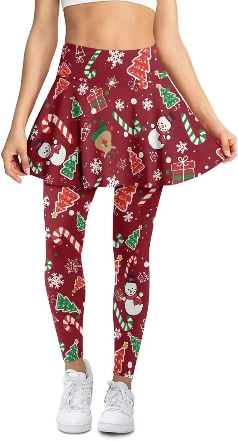 Tennis Skirted Leggings for Women High Waist Skirted Pants with Pockets Pickleball Golf Pants with Skirt