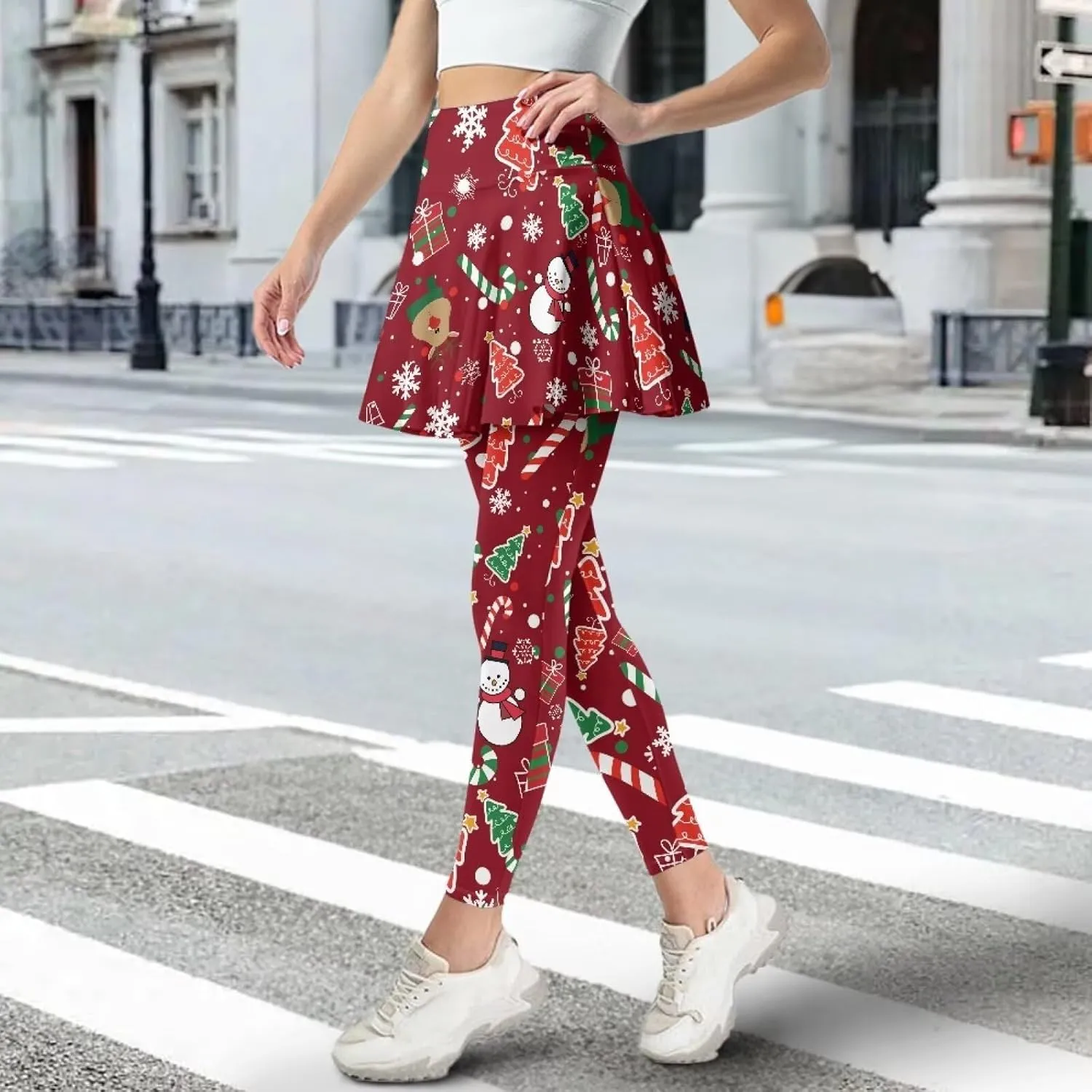 Tennis Skirted Leggings for Women High Waist Skirted Pants with Pockets Pickleball Golf Pants with Skirt