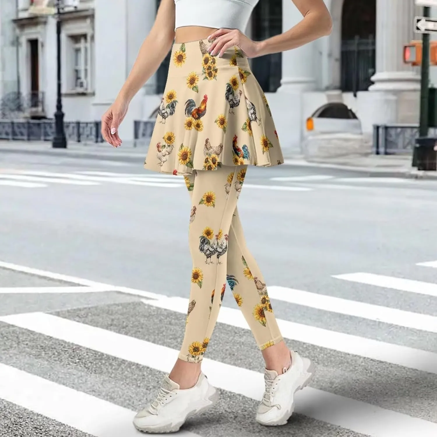 Tennis Skirted Leggings for Women High Waist Skirted Pants with Pockets Pickleball Golf Pants with Skirt