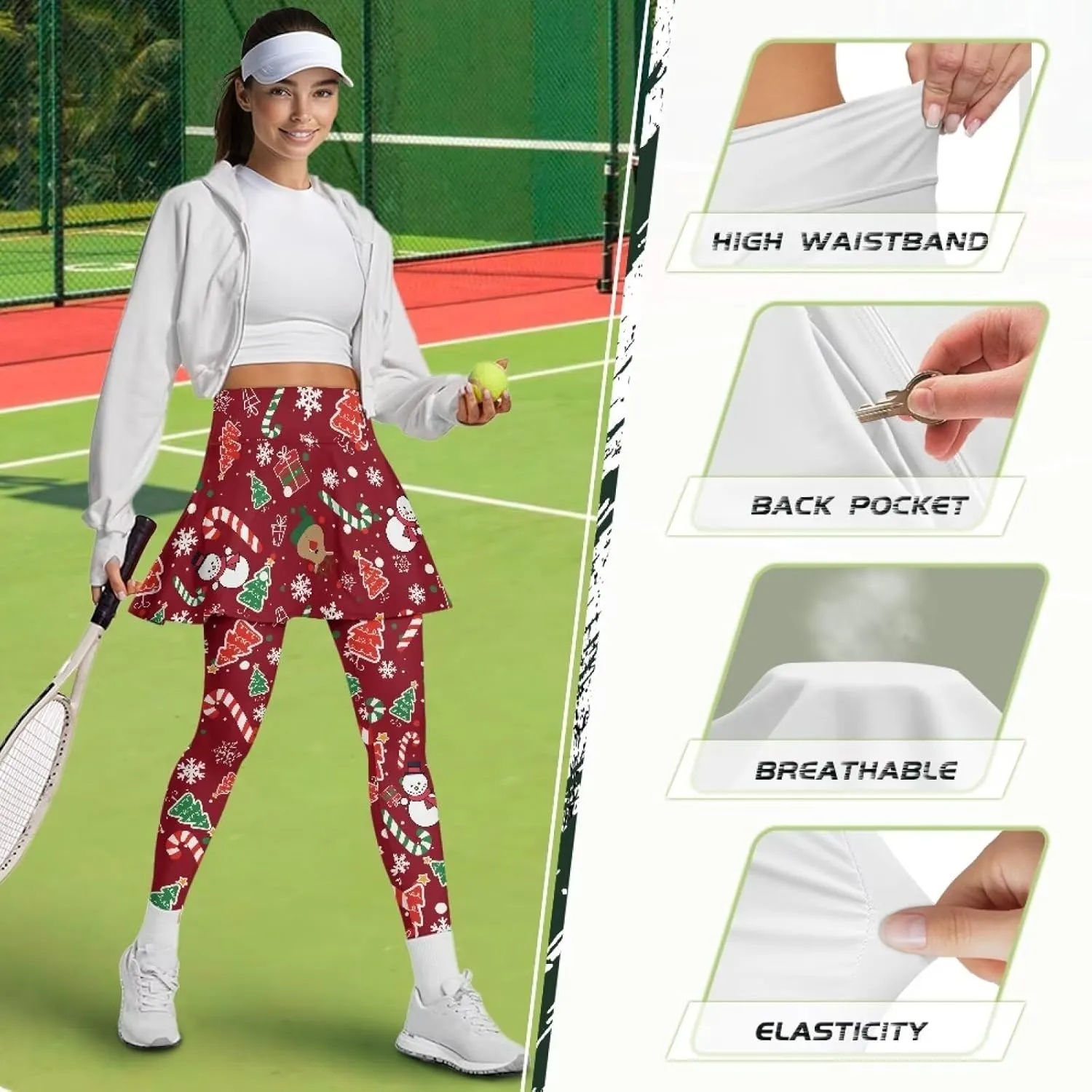 Tennis Skirted Leggings for Women High Waist Skirted Pants with Pockets Pickleball Golf Pants with Skirt
