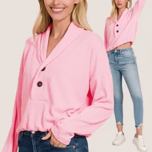 Textured Line Elastic Waist Pullover Top