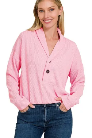 Textured Line Elastic Waist Pullover Top