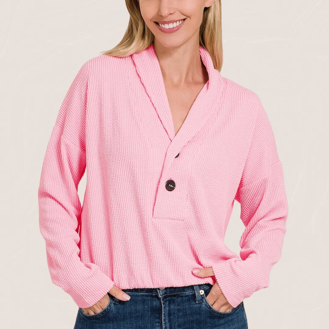 Textured Line Elastic Waist Pullover Top