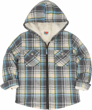 ThCreasa Girls Plaid Flannel Jacket Sherpa Fleece Lined Zip Up Winter Shirts with Hood