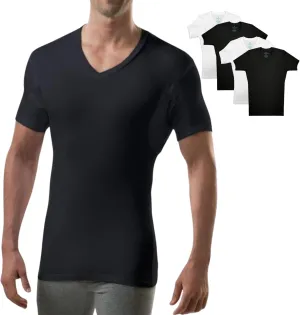 THOMPSON TEE Men's Sweatproof Undershirt | V Neck | Slim Fit | with Sweat Pads | White, Black | 4-PK Bundle | Medium