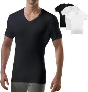 THOMPSON TEE Men's Sweatproof Undershirt | V Neck | Slim Fit | with Sweat Pads | White, Black, Gray | Bundle | X-Large