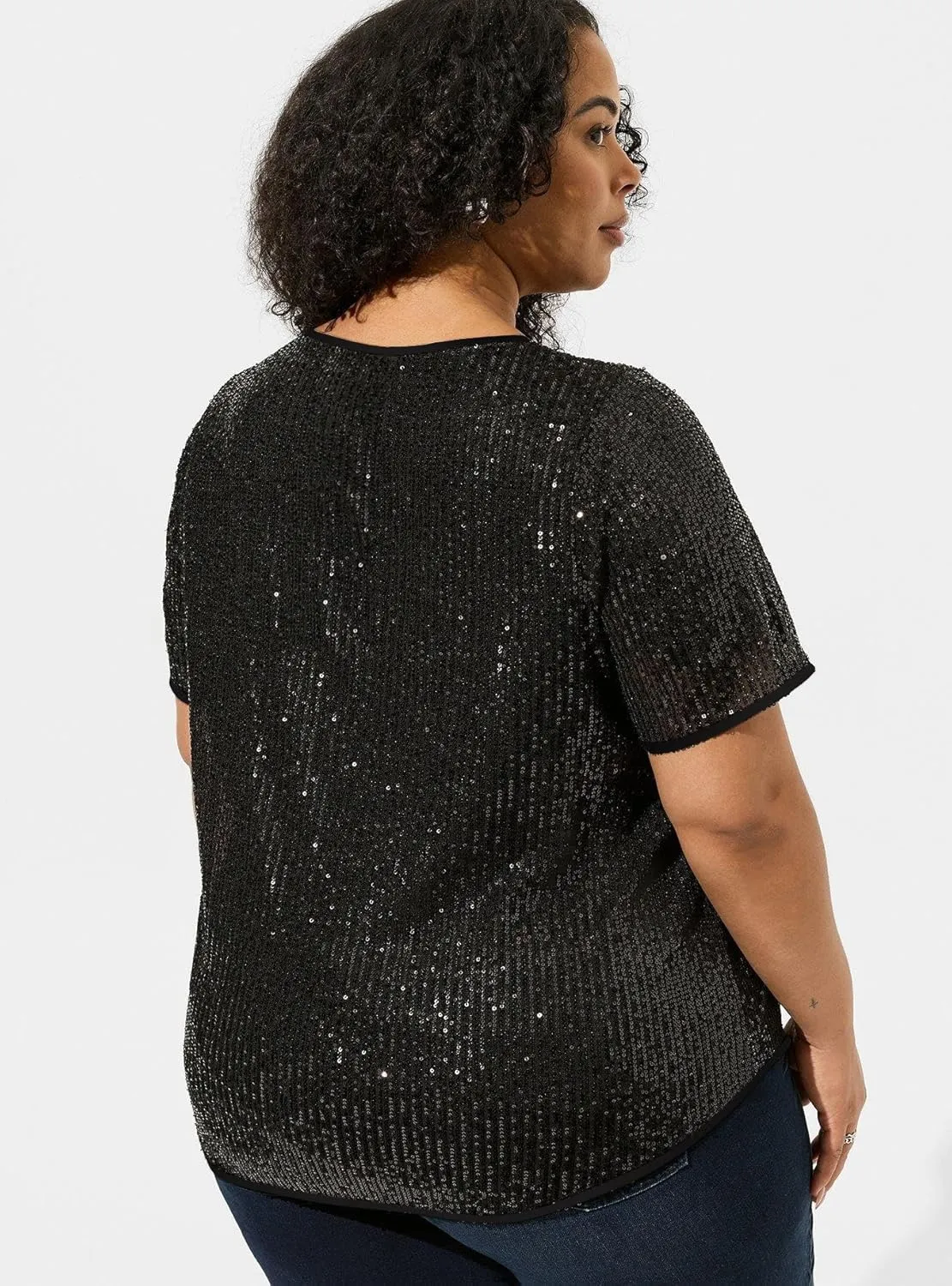 TIYOMI Plus Size Sequin Tops Short Sleeve Shirts for Women V-Neck Party Sparkly Tunics XL-5XL