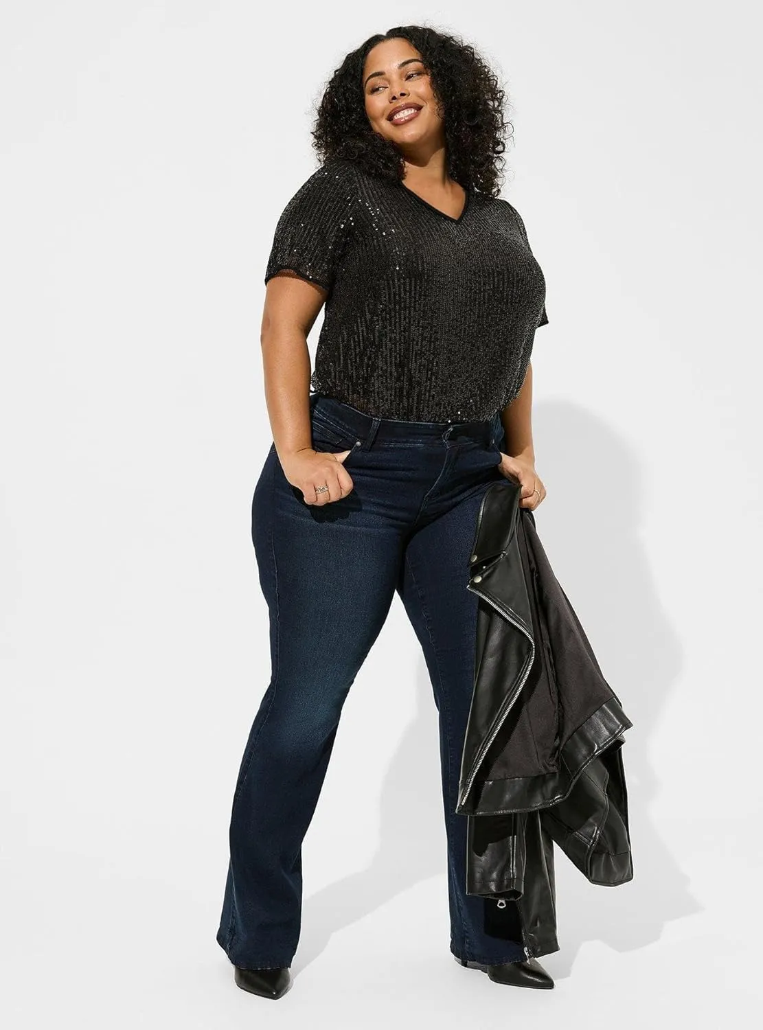 TIYOMI Plus Size Sequin Tops Short Sleeve Shirts for Women V-Neck Party Sparkly Tunics XL-5XL