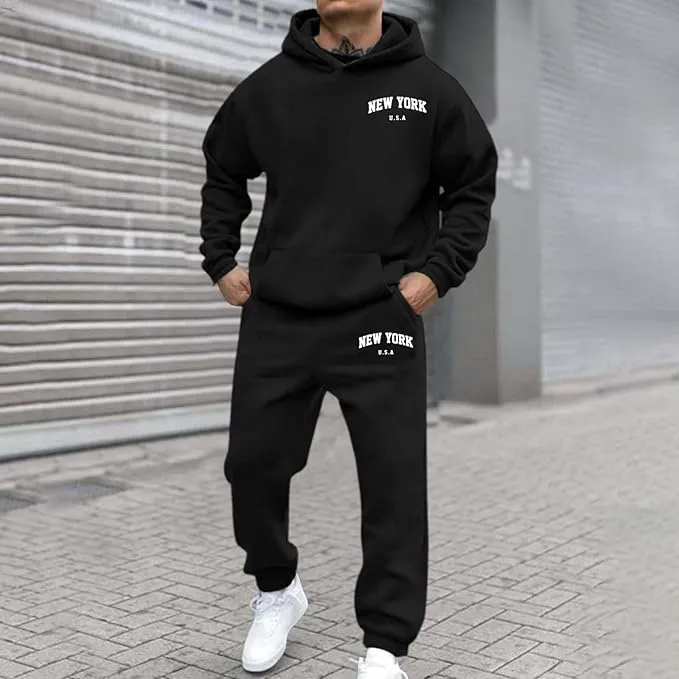 Tracksuit Mens Full Set Long Sleeve Hooded Sweatshirt and Sweatpants Set  for Men Sport and Christmas