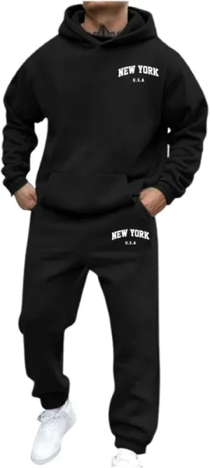 Tracksuit Mens Full Set Long Sleeve Hooded Sweatshirt and Sweatpants Set  for Men Sport and Christmas