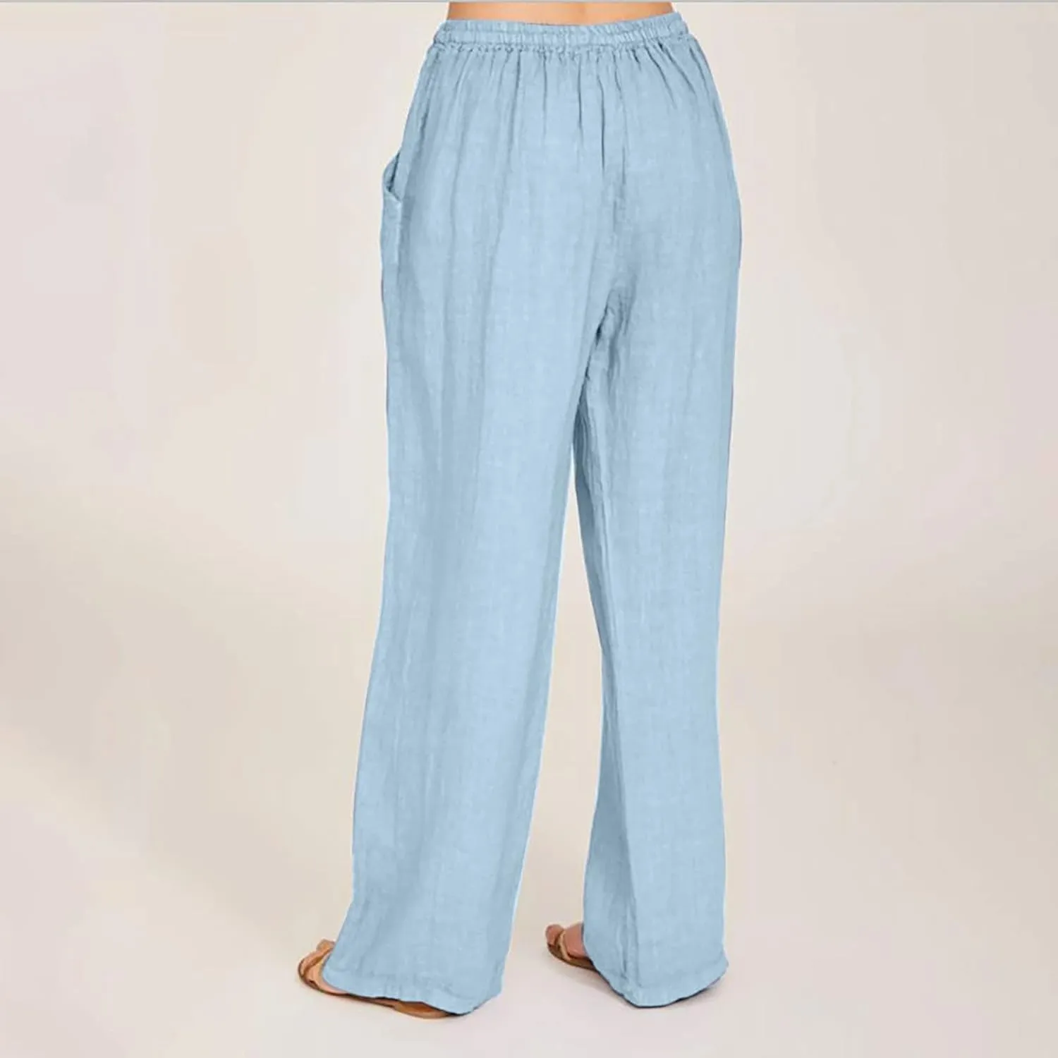 TUNUSKAT Womens Wide Leg Linen Pants Summer High Waist Cotton Palazzo Trousers Lounge Flowy Boho Slacks Beach Travel Outfits