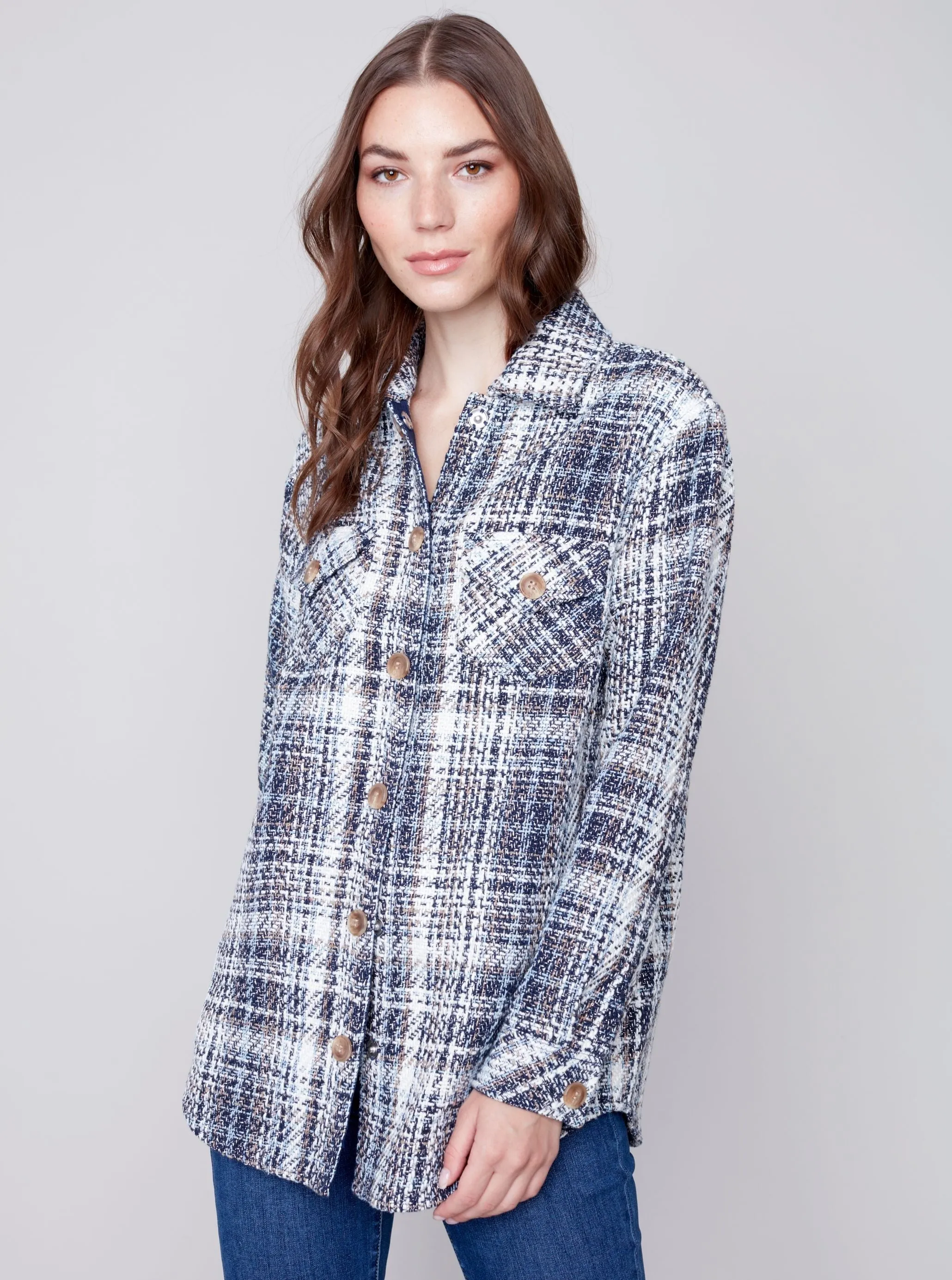 Tweed Shirt Jacket [Navy-C6192]