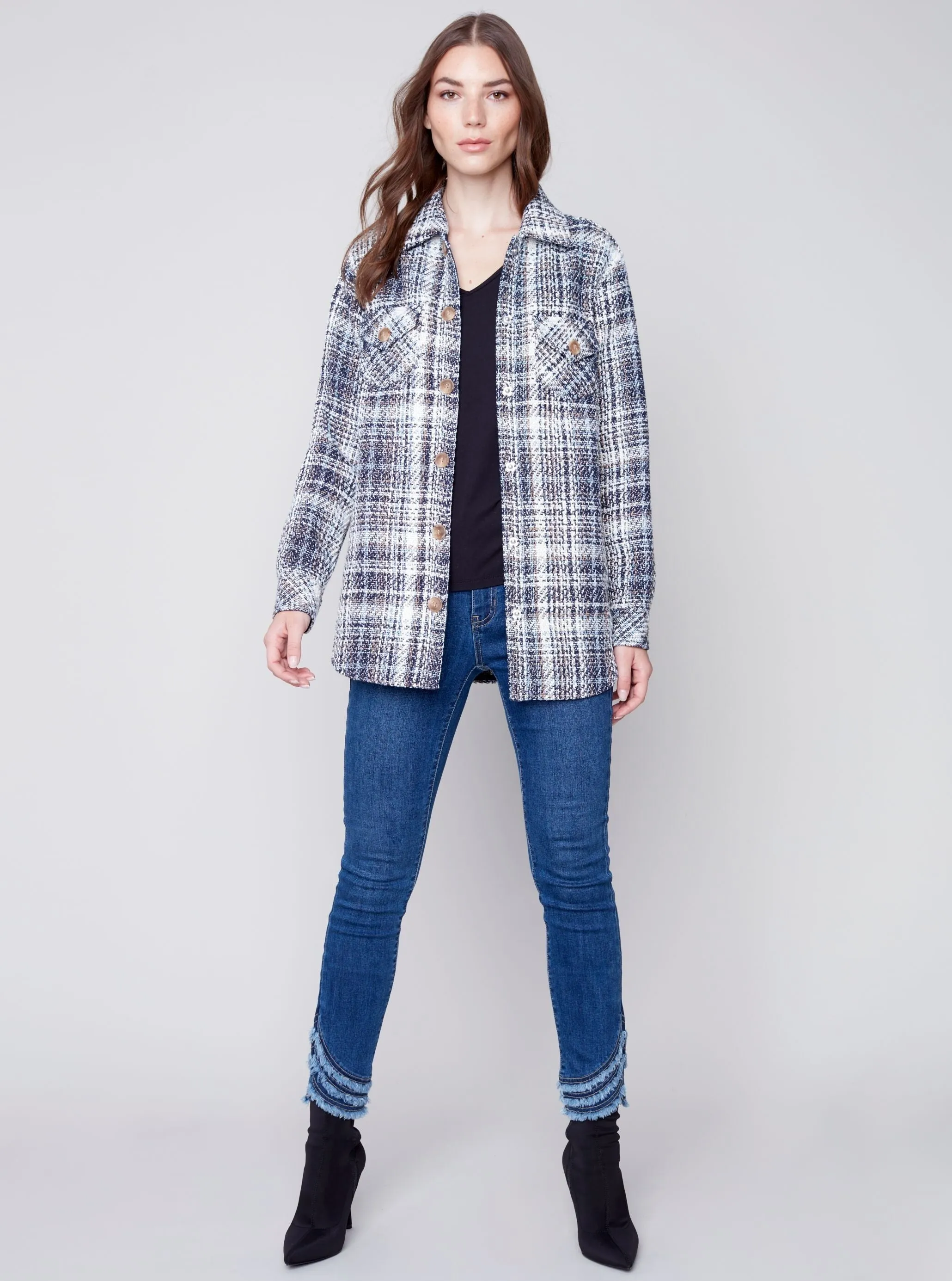 Tweed Shirt Jacket [Navy-C6192]