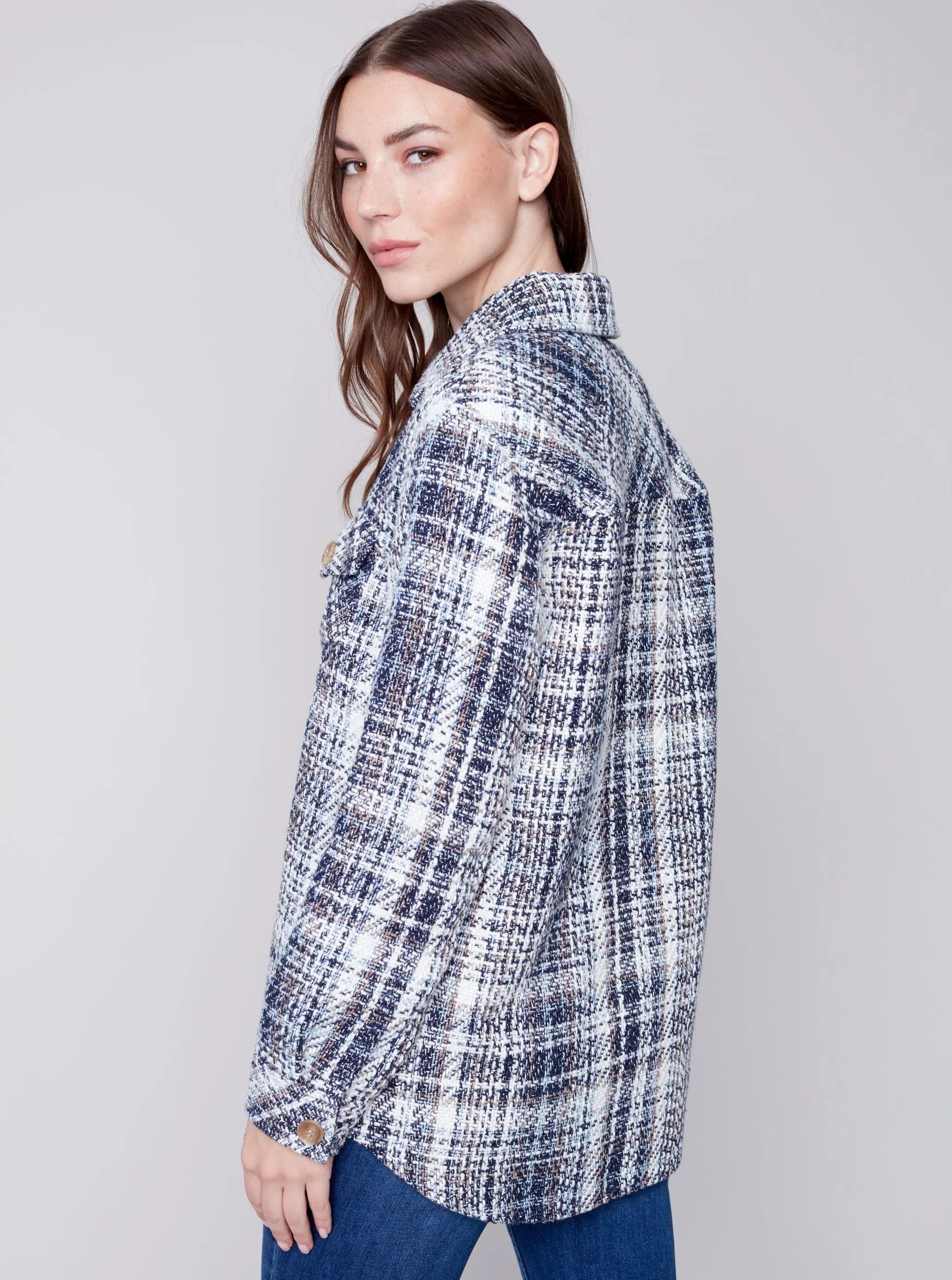 Tweed Shirt Jacket [Navy-C6192]