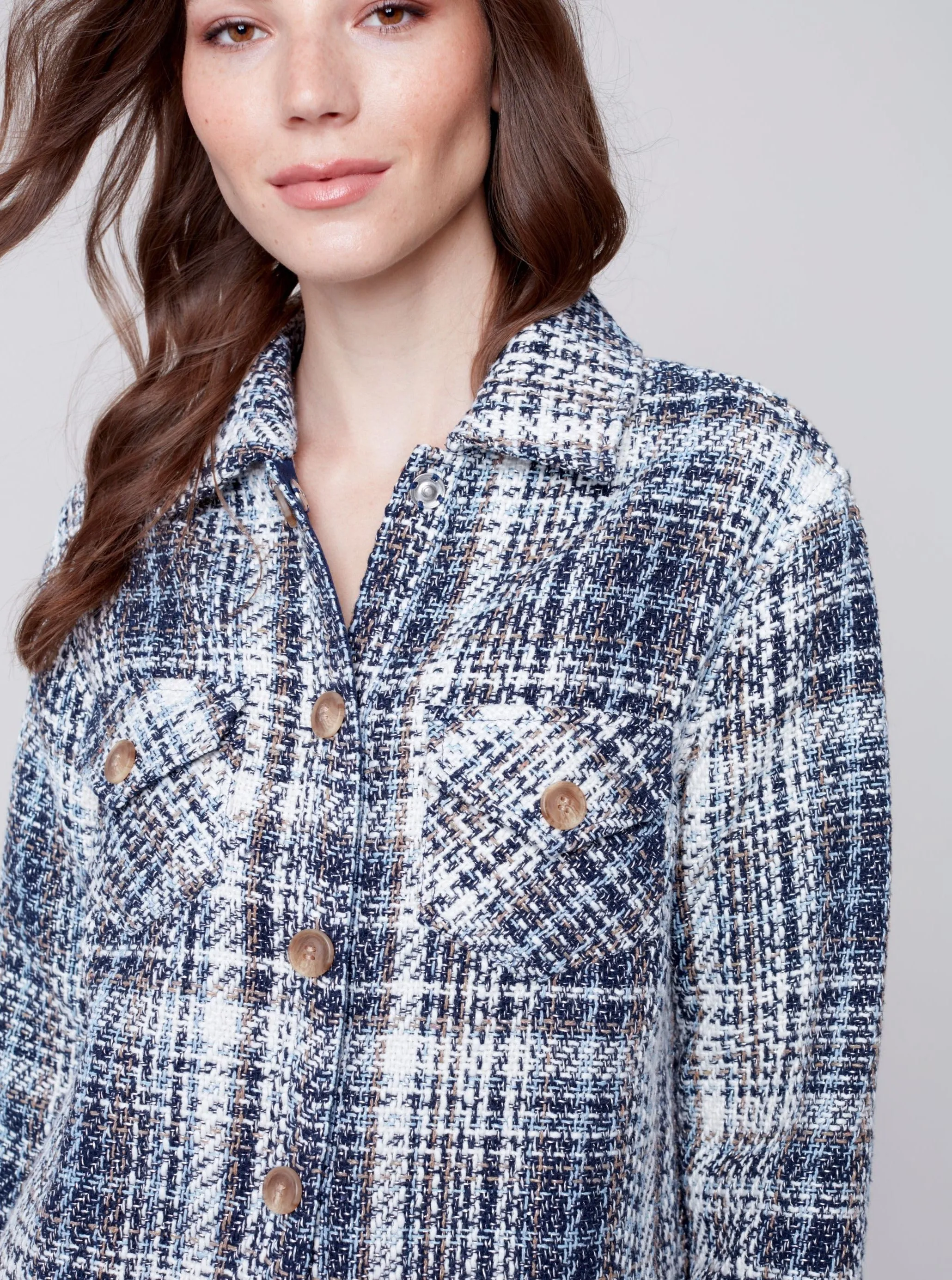 Tweed Shirt Jacket [Navy-C6192]