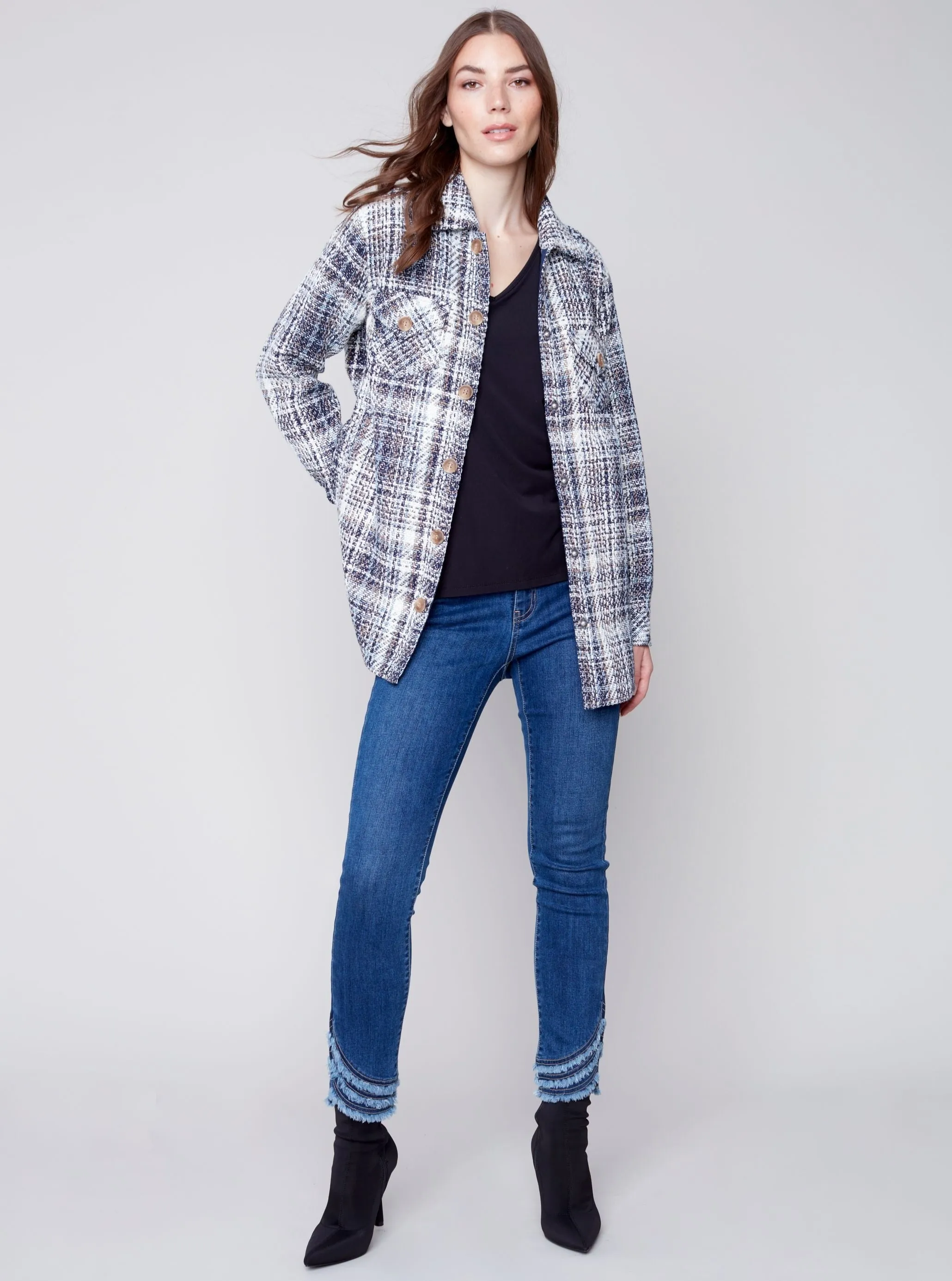 Tweed Shirt Jacket [Navy-C6192]