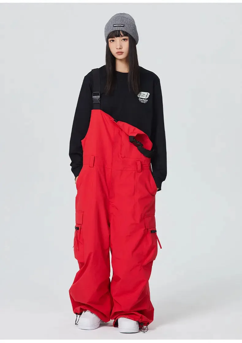 Unisex Hip-hop Ski Pants Baggy Belted Snow Bibs Overalls