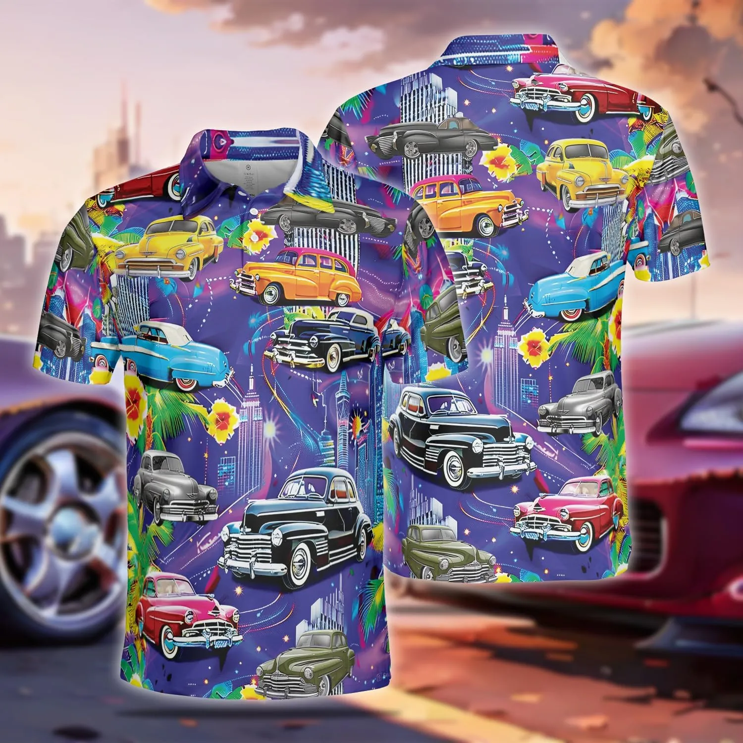 Vehicle Golf Shirt Men Funny Golf Polos for Men Dry Fit- Car Racing Golf Polo Shirts Hawaiian Polo Golf Outfits (MP_PL_39)