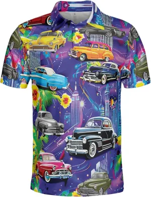 Vehicle Golf Shirt Men Funny Golf Polos for Men Dry Fit- Car Racing Golf Polo Shirts Hawaiian Polo Golf Outfits (MP_PL_39)