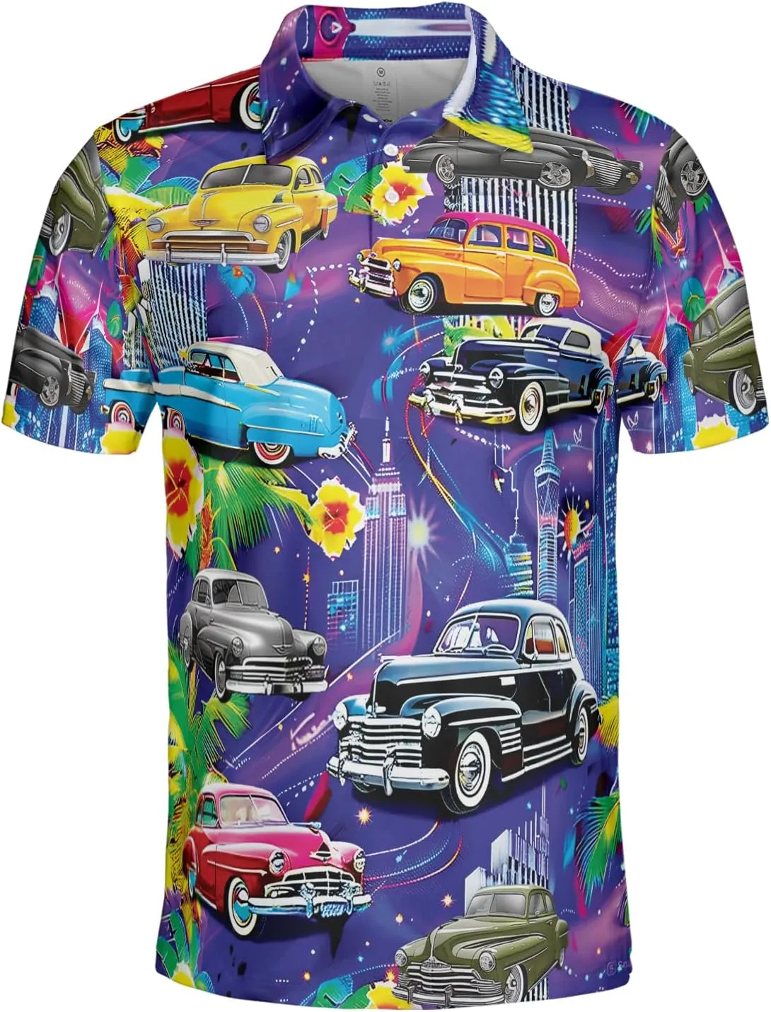 Vehicle Golf Shirt Men Funny Golf Polos for Men Dry Fit- Car Racing Golf Polo Shirts Hawaiian Polo Golf Outfits (MP_PL_39)