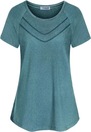 Vindery Women Quick-Dry Line Decor Front Yoga Workout Shirts Athletic Gym Loose Fit Tops