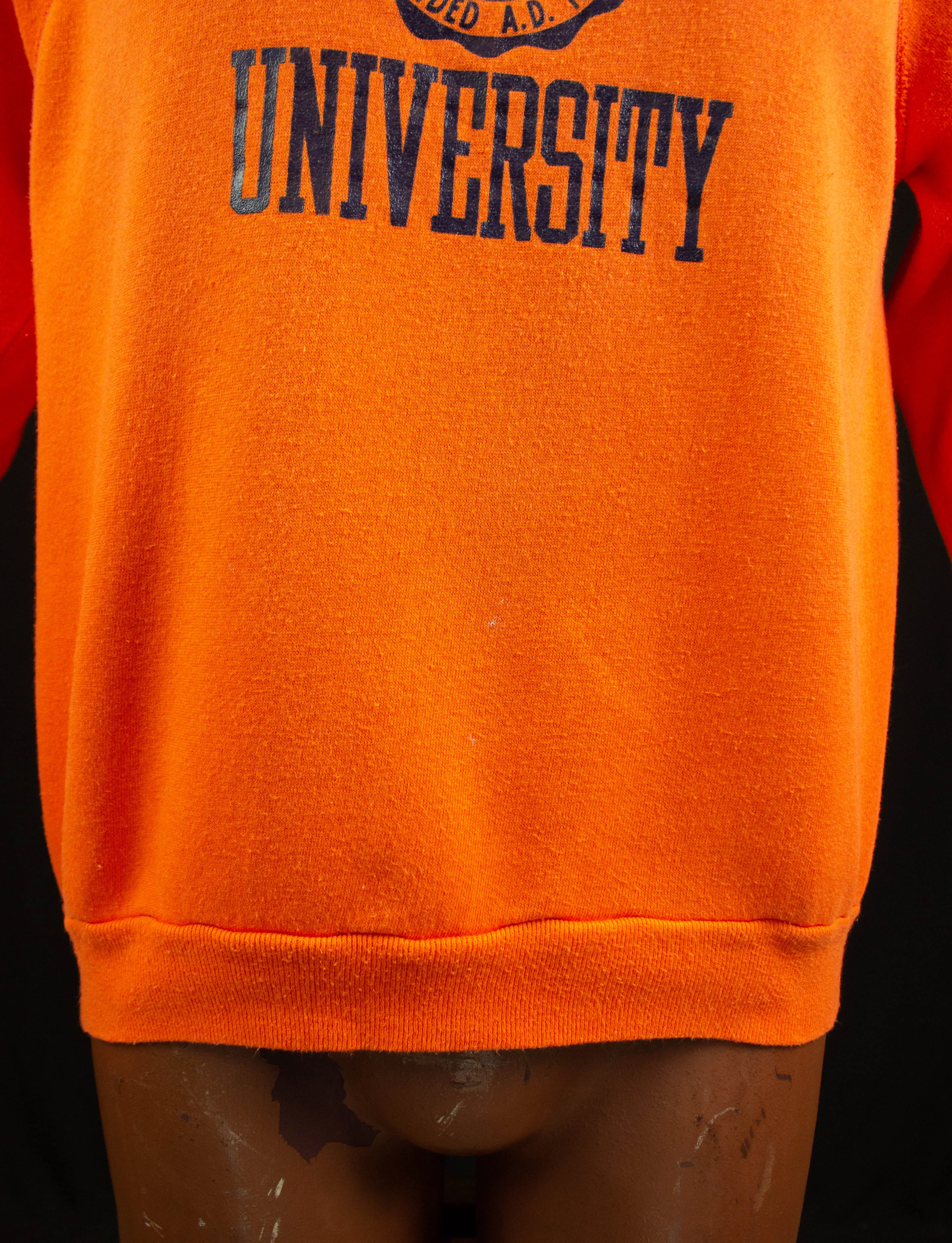 Vintage Syracuse University Raglan Crewneck Sweatshirt 70s Velva Sheen Orange and Navy Blue Large