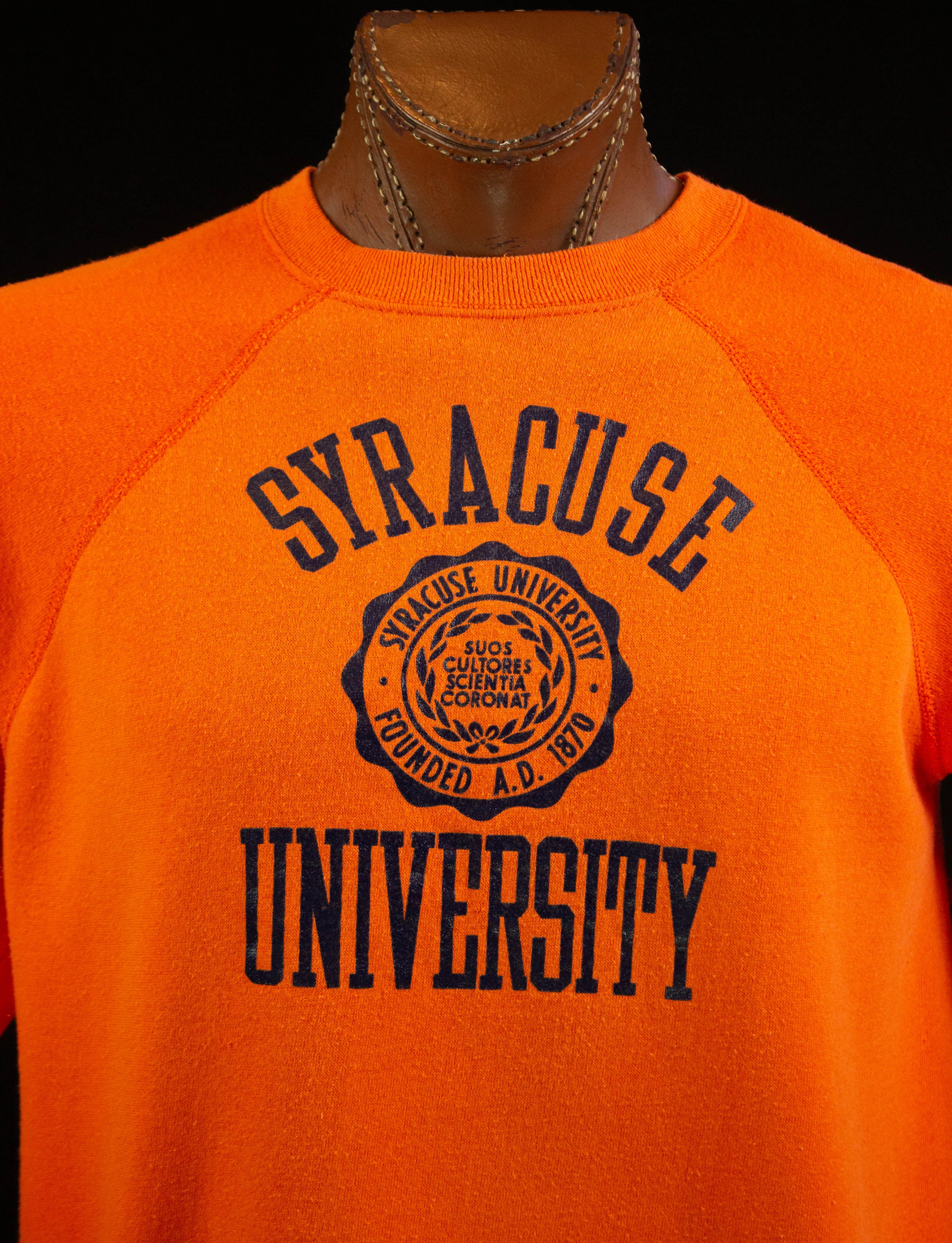 Vintage Syracuse University Raglan Crewneck Sweatshirt 70s Velva Sheen Orange and Navy Blue Large