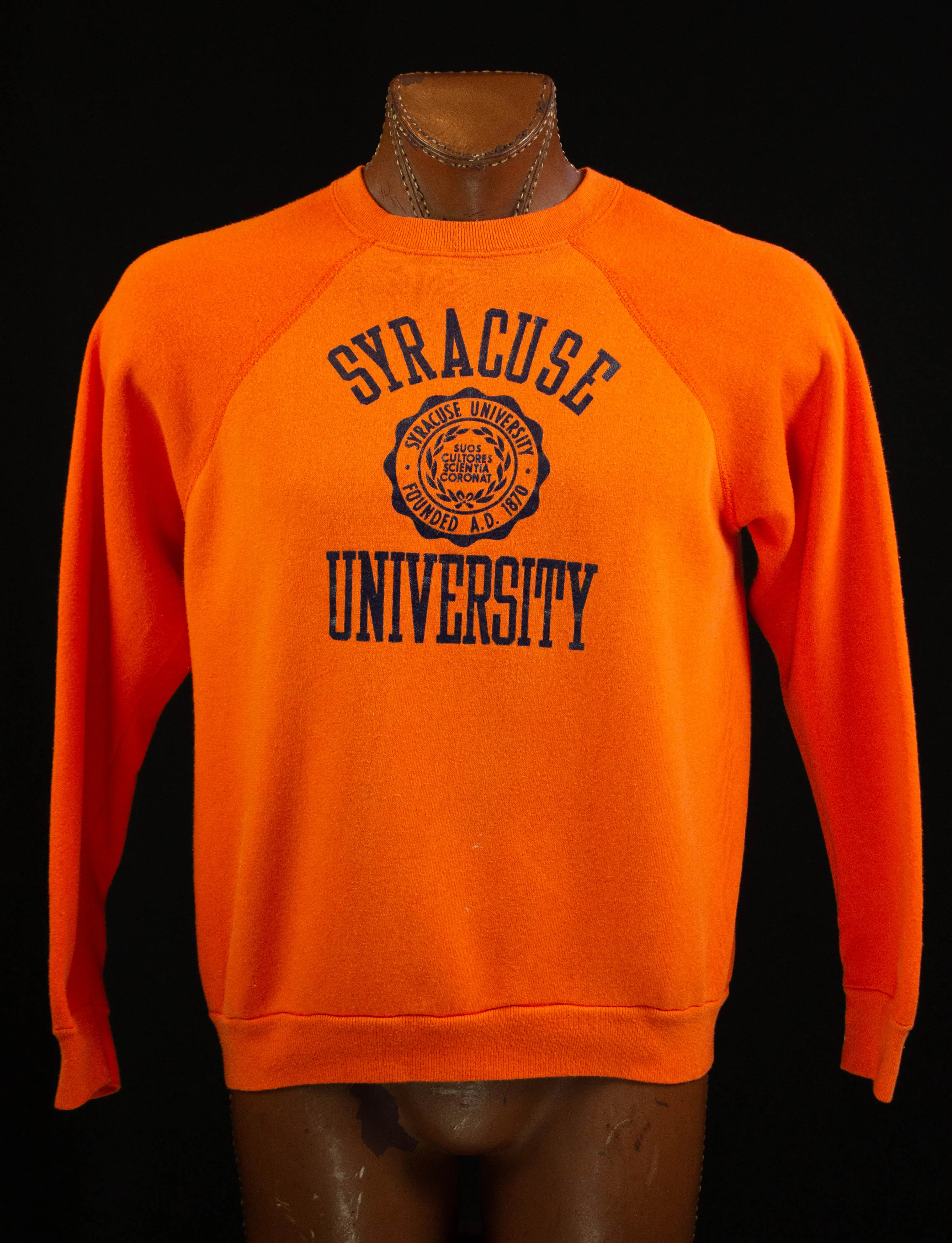 Vintage Syracuse University Raglan Crewneck Sweatshirt 70s Velva Sheen Orange and Navy Blue Large