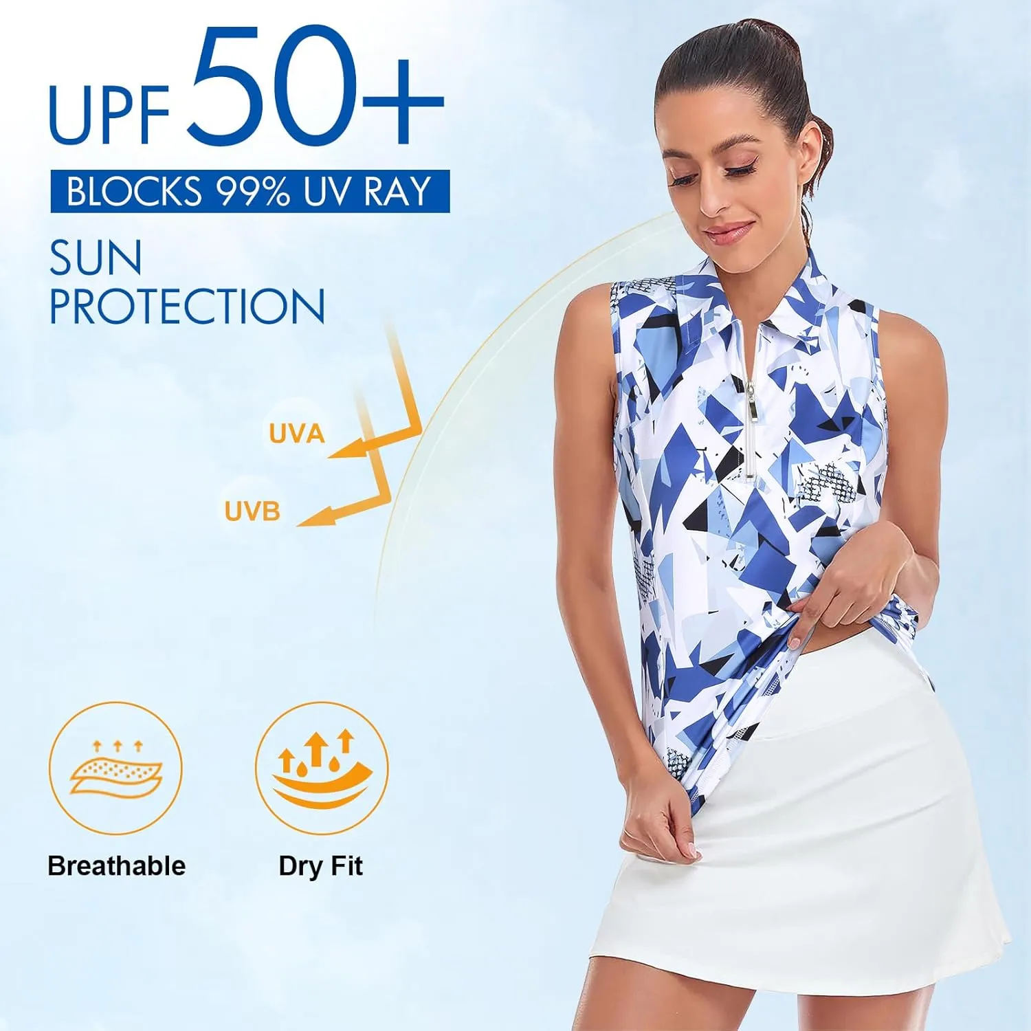 Viracy Womens Sleeveless Golf Polo Shirts Zip Up Sun Protection Work Out Tank Tops Lightweight Fast Dry for Tennis, Casual