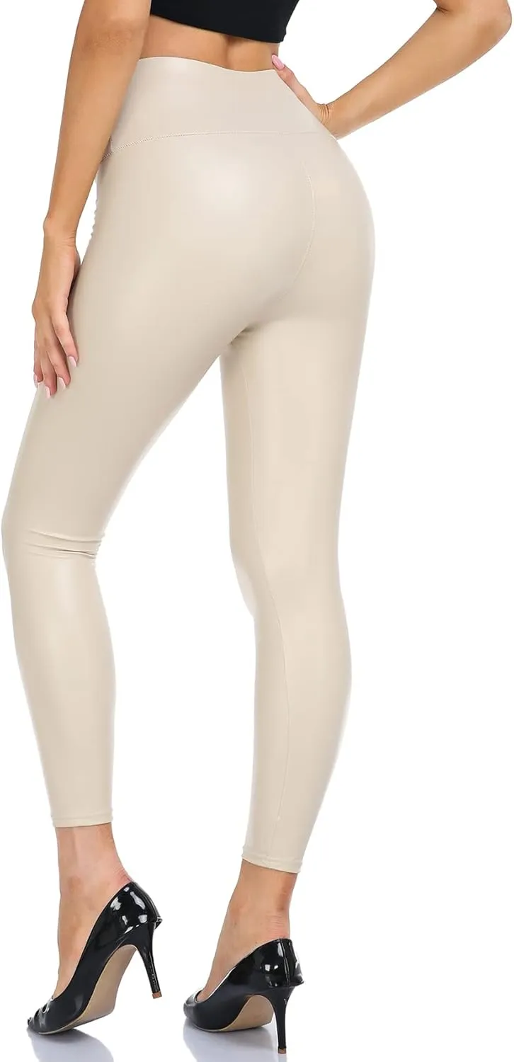 VOGUEMAX Women's Faux Leather Leggings High Waisted Pleather Pants for Women Black Stretchy Sexy PU Tights