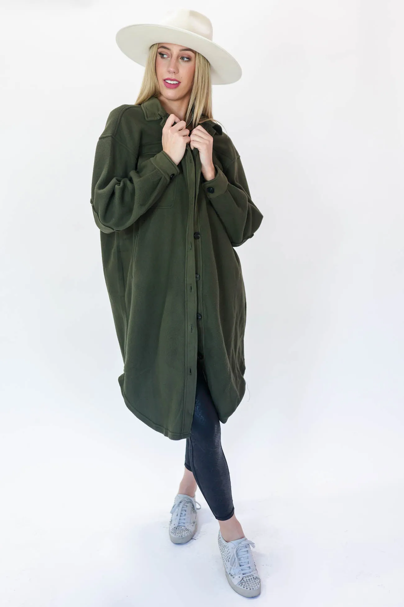 Weekend Away Shacket In Olive