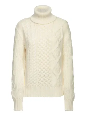 White Cable-Knit Wool Sweater